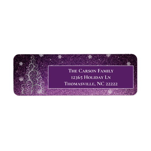 Kerstboom Glitter en Sneeuwvlokken | magenta Etiket (Voorkant)