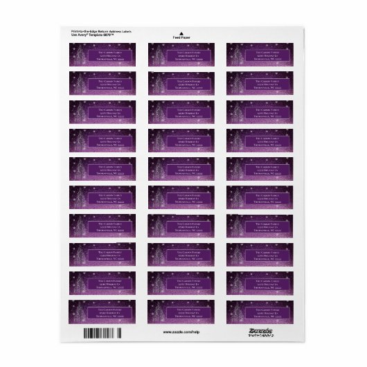 Kerstboom Glitter en Sneeuwvlokken | magenta Etiket (Full Sheet)