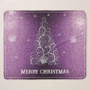 Kerstboom Glitter en Sneeuwvlokken magenta Sherpa Deken