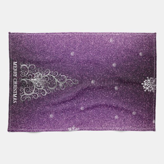 Kerstboom Glitter en Sneeuwvlokken | magenta Theedoek (Horizontaal)