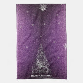 Kerstboom Glitter en Sneeuwvlokken | magenta Theedoek (Verticaal)