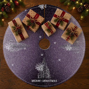 Kerstboom Glitter en Sneeuwvlokken   Paars Fleece Kerstboom Rok