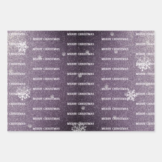 Kerstboom Glitter en Sneeuwvlokken | PAARSE Inpakpapier Vel (Voorkant 3)