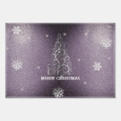 Kerstboom Glitter en Sneeuwvlokken | PAARSE Inpakpapier Vel (Voorkant)