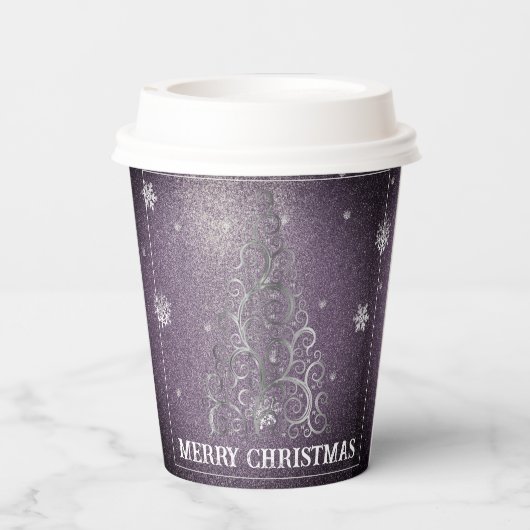 Kerstboom Glitter en Sneeuwvlokken | PAARSE Papieren Bekers (Achterkant)