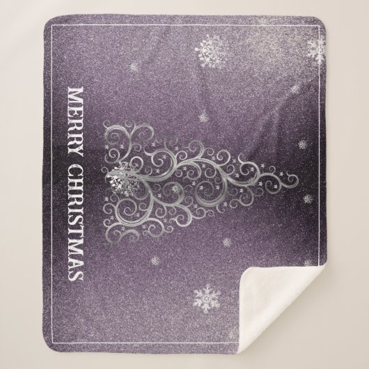Kerstboom Glitter en Sneeuwvlokken | PAARSE Sherpa Deken (Voorkant)