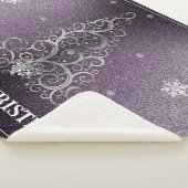 Kerstboom Glitter en Sneeuwvlokken | PAARSE Sherpa Deken (3/4)