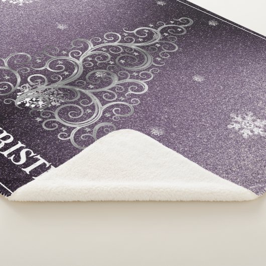 Kerstboom Glitter en Sneeuwvlokken | PAARSE Sherpa Deken (3/4)