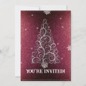 Kerstboom Glitter en Sneeuwvlokken | Rode Partij Kaart (Voorkant)