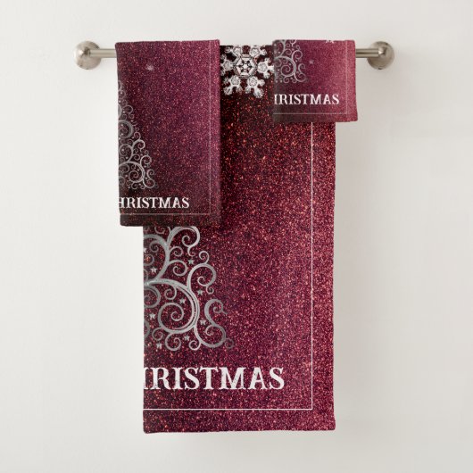 Kerstboom Glitter en Sneeuwvlokken | Rood Bad Handdoek (Insitu)