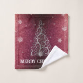 Kerstboom Glitter en Sneeuwvlokken | Rood Bad Handdoek (Wasdoekje)
