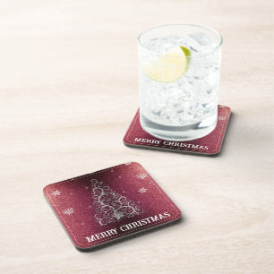 Kerstboom Glitter en Sneeuwvlokken Rood Bier Onderzetter