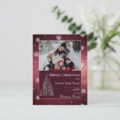 Kerstboom Glitter en Sneeuwvlokken | Rood Feestdagenkaart (Staand voorkant)