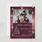 Kerstboom Glitter en Sneeuwvlokken | Rood Feestdagenkaart (Voorkant)