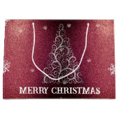 Kerstboom Glitter en Sneeuwvlokken | Rood Groot Cadeauzakje (Voorkant)