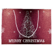 Kerstboom Glitter en Sneeuwvlokken | Rood Groot Cadeauzakje (Achterkant)