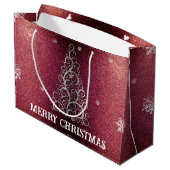 Kerstboom Glitter en Sneeuwvlokken | Rood Groot Cadeauzakje (Achterkant Gekanteld)