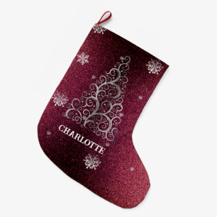 Kerstboom Glitter en Sneeuwvlokken Rood Grote Kerstsok