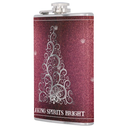 Kerstboom Glitter en Sneeuwvlokken | Rood Heupfles (Links)