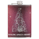 Kerstboom Glitter en Sneeuwvlokken | Rood Heupfles (Voorkant)