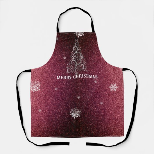 Kerstboom Glitter en Sneeuwvlokken | Rood Schort (Voorkant)