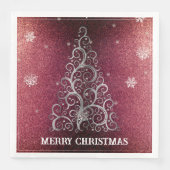 Kerstboom Glitter en Sneeuwvlokken | Rood Servet (Voorkant)