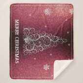 Kerstboom Glitter en Sneeuwvlokken | Rood Sherpa Deken (Voorkant)