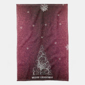 Kerstboom Glitter en Sneeuwvlokken | Rood Theedoek (Verticaal)