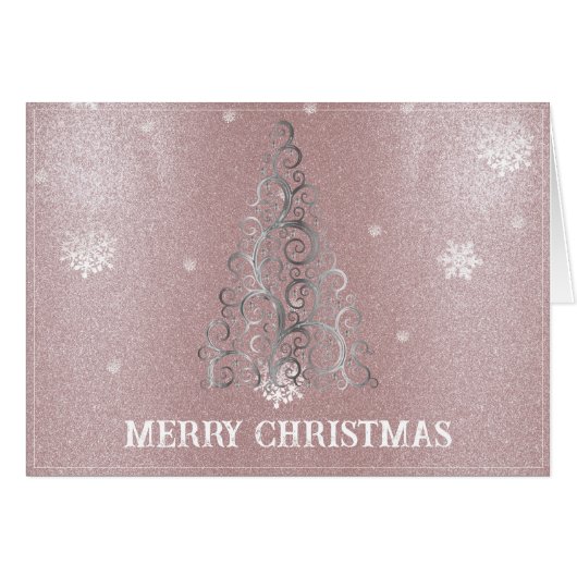 Kerstboom Glitter en Sneeuwvlokken | roze (Voorkant Horizontaal)