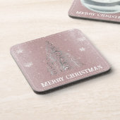 Kerstboom Glitter en Sneeuwvlokken | roze Bier Onderzetter (Linkerzijde)
