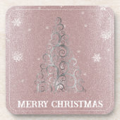Kerstboom Glitter en Sneeuwvlokken | roze Bier Onderzetter (Voorkant)