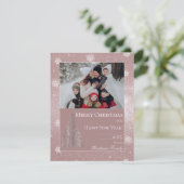 Kerstboom Glitter en Sneeuwvlokken | roze Feestdagenkaart (Staand voorkant)