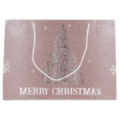 Kerstboom Glitter en Sneeuwvlokken | roze Groot Cadeauzakje (Voorkant)