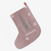 Kerstboom Glitter en Sneeuwvlokken | roze Grote Kerstsok (Achterkant (Hangend))