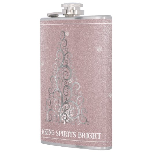 Kerstboom Glitter en Sneeuwvlokken | roze Heupfles (Links)