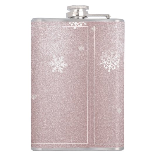 Kerstboom Glitter en Sneeuwvlokken | roze Heupfles (Achterkant)