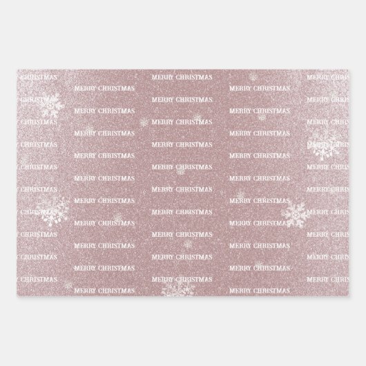 Kerstboom Glitter en Sneeuwvlokken | roze Inpakpapier Vel (Voorkant 3)