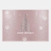 Kerstboom Glitter en Sneeuwvlokken | roze Inpakpapier Vel (Voorkant)