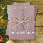 Kerstboom Glitter en Sneeuwvlokken | roze Inpakpapier Vel