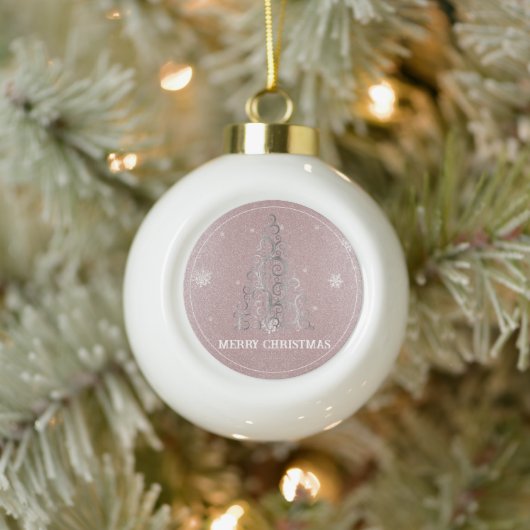 Kerstboom Glitter en Sneeuwvlokken | roze Keramische Bal Ornament (Boom)