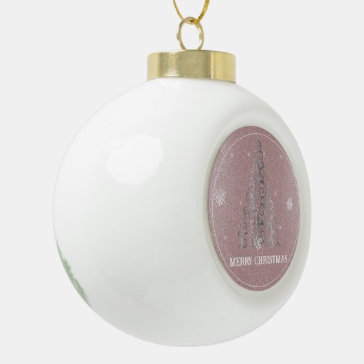 Kerstboom Glitter en Sneeuwvlokken | roze Keramische Bal Ornament (Links)