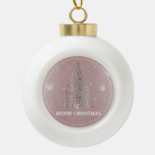 Kerstboom Glitter en Sneeuwvlokken | roze Keramische Bal Ornament (Voorkant)