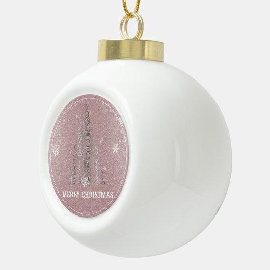 Kerstboom Glitter en Sneeuwvlokken | roze Keramische Bal Ornament (Rechts)