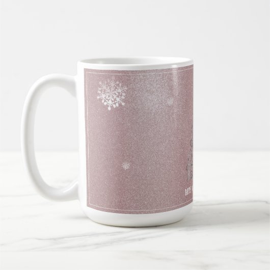Kerstboom Glitter en Sneeuwvlokken | roze Koffiemok (Links)