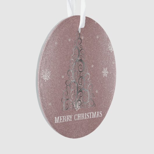 Kerstboom Glitter en Sneeuwvlokken | roze Ornament (voorkant)