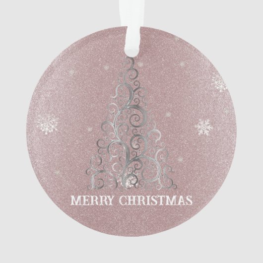 Kerstboom Glitter en Sneeuwvlokken | roze Ornament (achterkant)