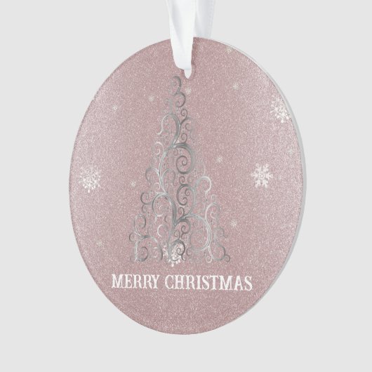Kerstboom Glitter en Sneeuwvlokken | roze Ornament (voorkant)
