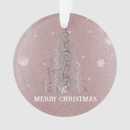 Kerstboom Glitter en Sneeuwvlokken | roze Ornament (voorkant)