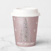Kerstboom Glitter en Sneeuwvlokken | roze Papieren Bekers (Achterkant)