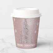 Kerstboom Glitter en Sneeuwvlokken | roze Papieren Bekers (Voorkant)